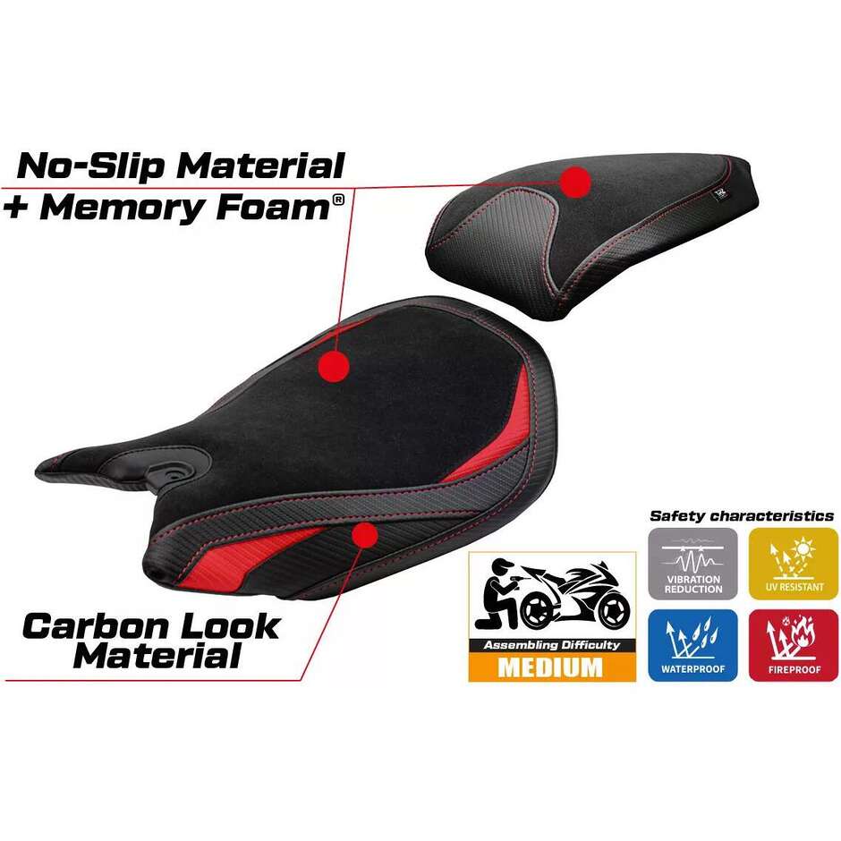 Housse de selle TPZ Italia spécifique pour Ducati Panigale 899 (modèles 2013-2015), système confort en velours Ordona