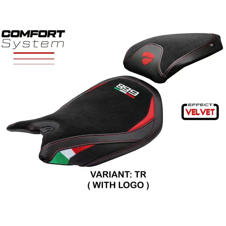 Housse de selle TPZ Italia spécifique pour Ducati Panigale 899 (modèles 2013-2015), système confort en velours Ordona