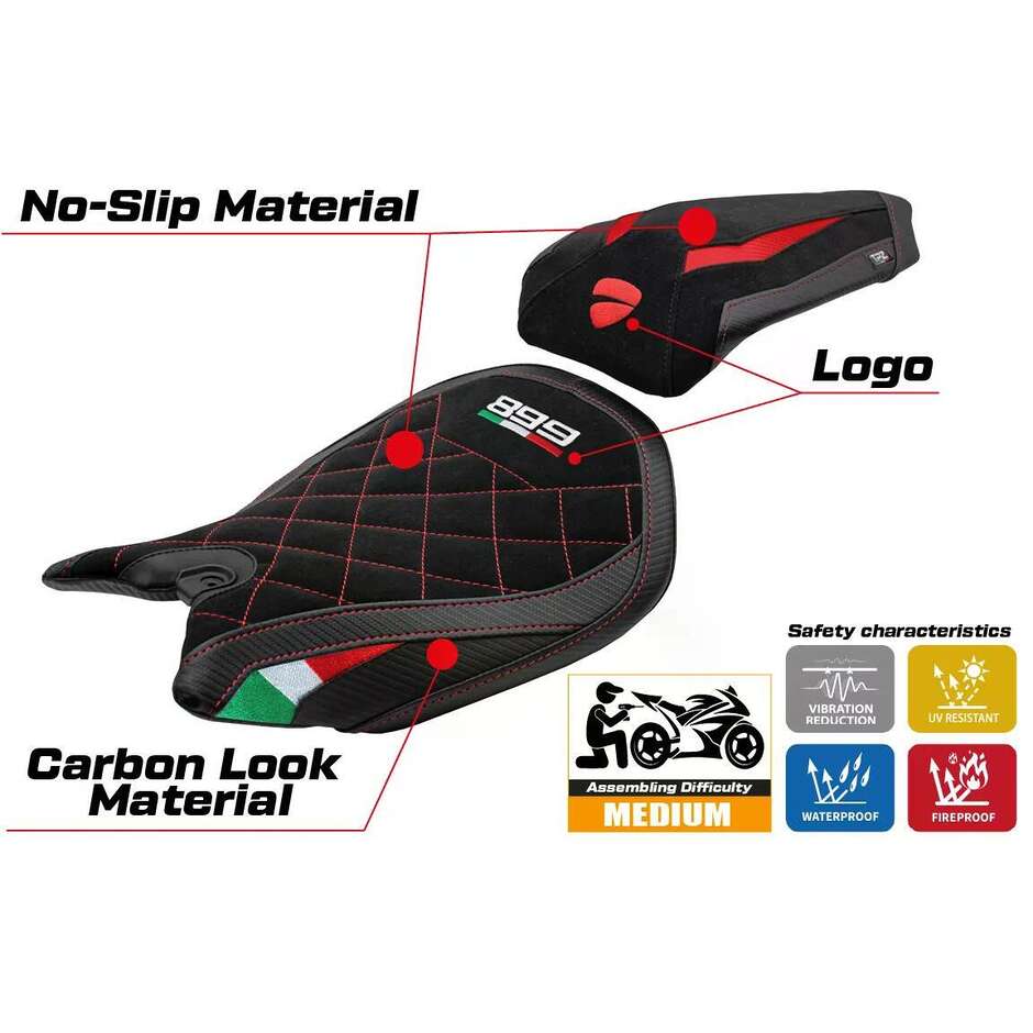Housse de selle TPZ Italia spécifique pour Ducati Panigale 899 (modèles 2013-2015), édition spéciale Ordona Velvet