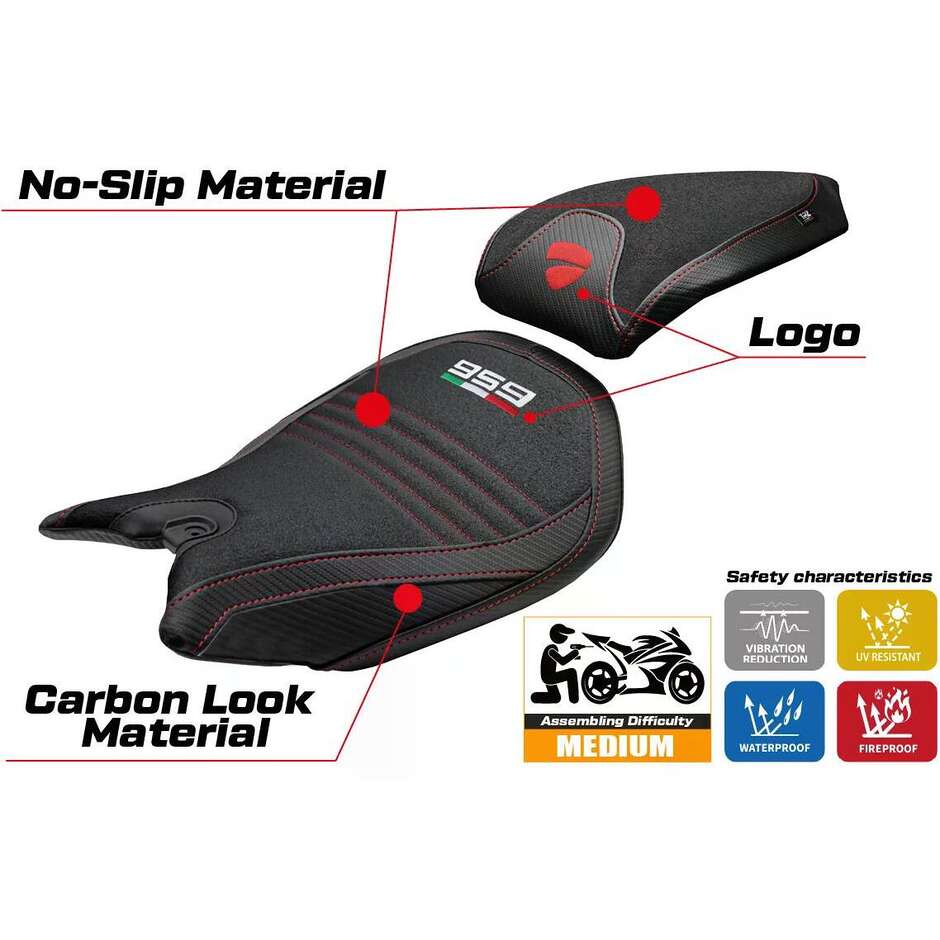 Housse de selle TPZ Italia spécifique pour Ducati Panigale 959, modèles 2016-2018, écrous Ultragrip