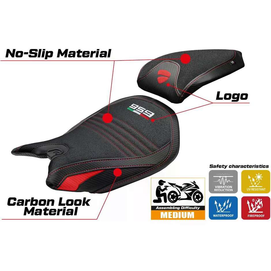 Housse de selle TPZ Italia spécifique pour Ducati Panigale 959, modèles 2016-2018, écrous Ultragrip