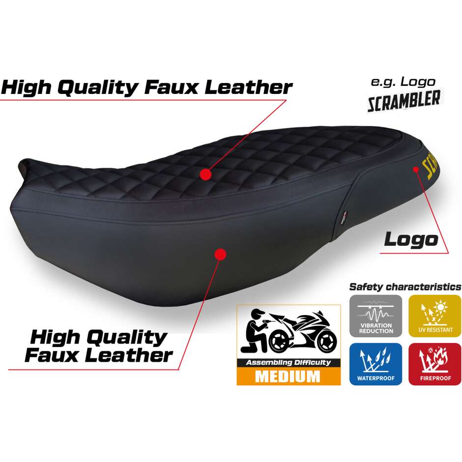 Housse de selle TPZ Italia spécifique pour Ducati Scrambler 400 / 800 / 1100 (modèles vintage 2015-2024).