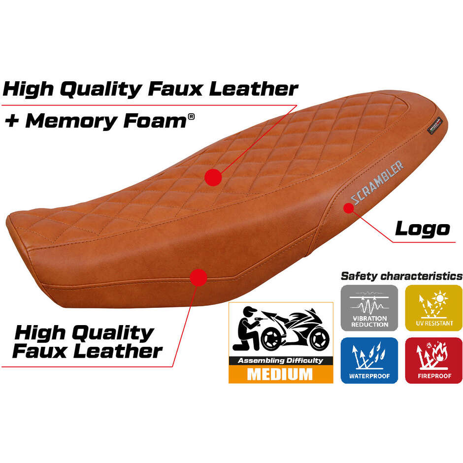 Housse de selle TPZ Italia spécifique pour Ducati Scrambler 800, modèles 2023-2025, système de confort Venice