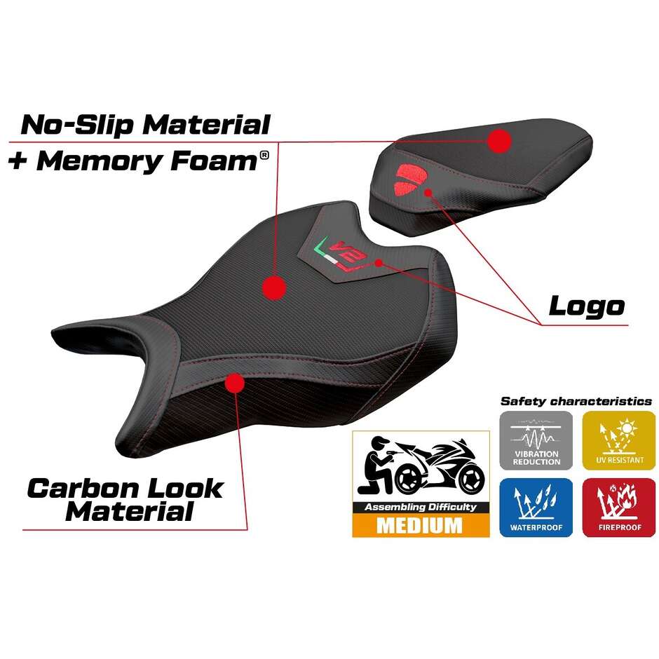 Housse de selle TPZ Italia spécifique pour Ducati Streetfighter V2 modèle 2025, système de confort Roveri