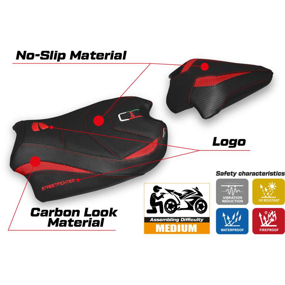 Housse de selle TPZ Italia spécifique pour Ducati Streetfighter V4 (modèles 2020-2024) Veles Ultragrip