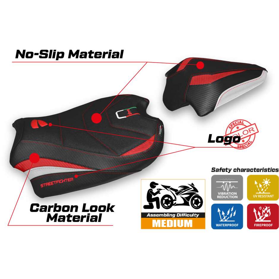 Housse de selle TPZ Italia spécifique pour Ducati Streetfighter V4 (modèles 2020-2024) Veles Ultragrip