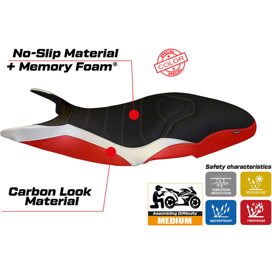 Housse de selle TPZ Italia spécifique pour Ducati Super Sport (modèles 2017-2024), coloris Pistoia, système confort.