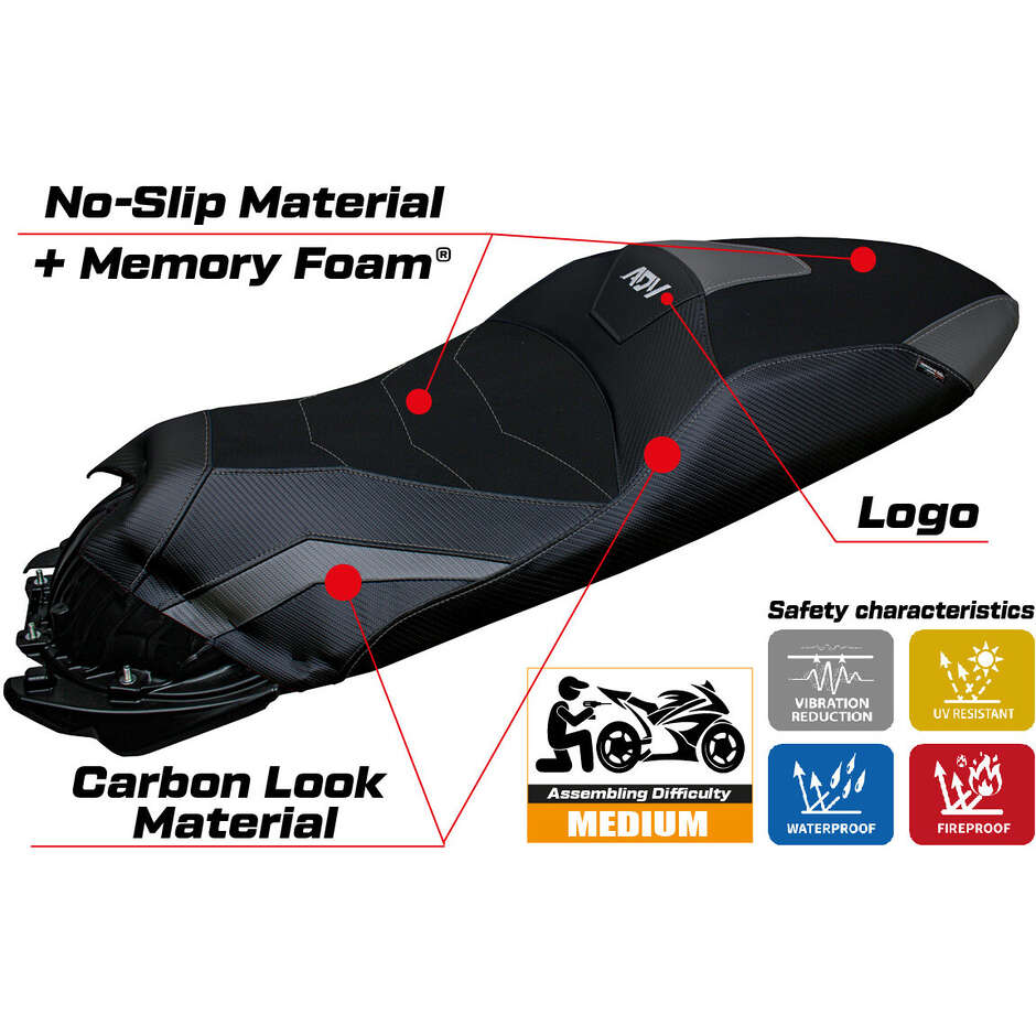 Housse de selle TPZ Italia spécifique pour Honda ADV 350 (modèles 2022-2025) avec système de confort Nilli