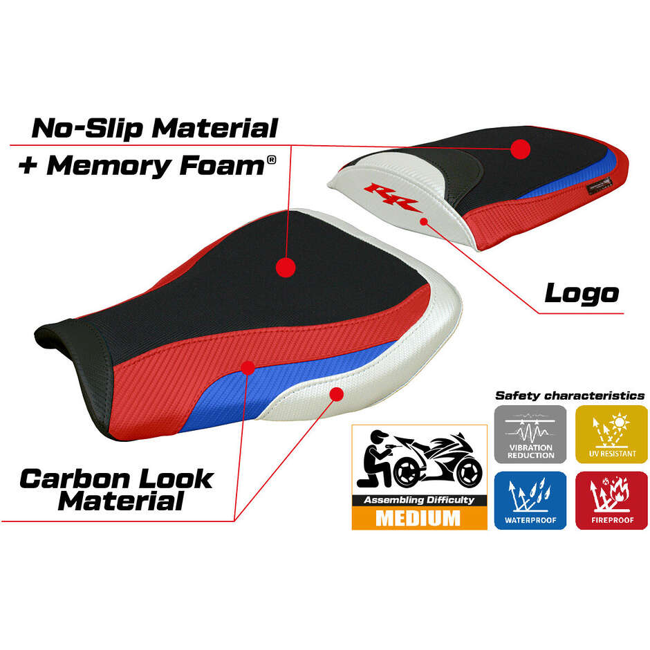 Housse de selle TPZ Italia spécifique pour Honda CBR 600 RR (modèles 2007-2025) - Système de confort Huelva