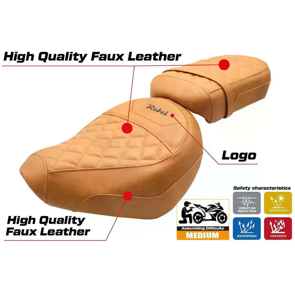 Housse de selle TPZ Italia spécifique pour Honda CMX 1100 Rebel 2022-2025 (modèle Iksan)