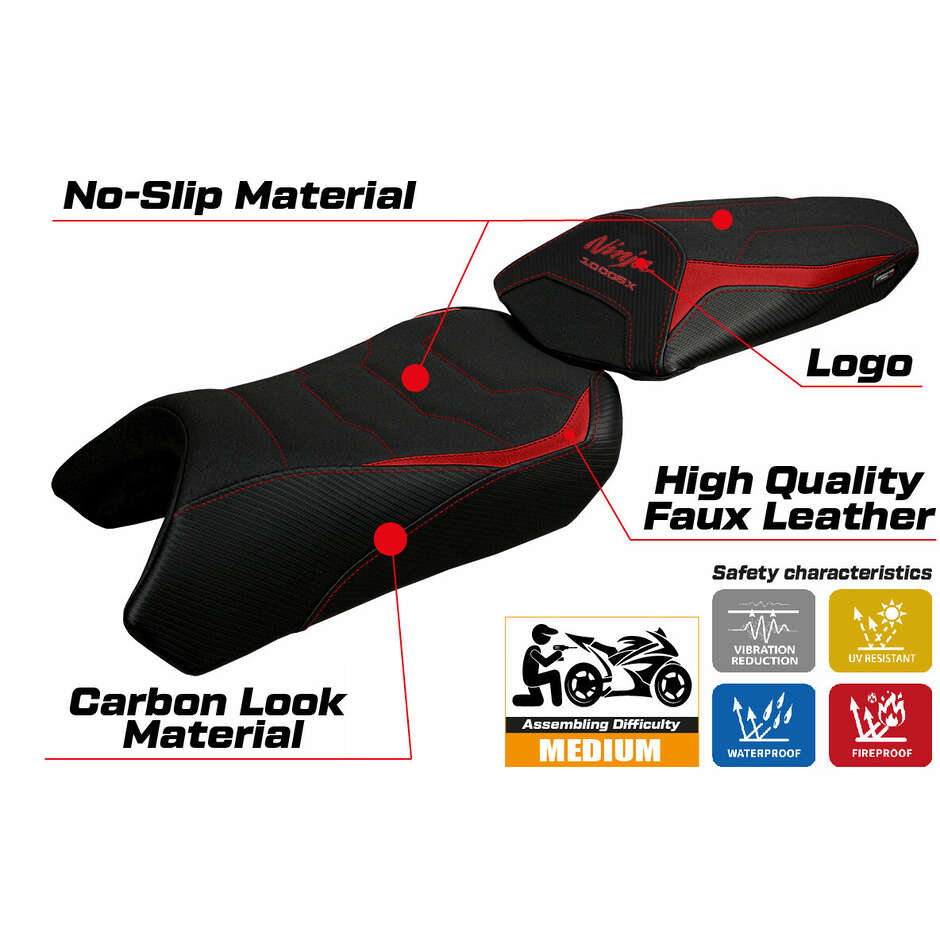 Housse de selle TPZ Italia spécifique pour Kawasaki Ninja 1000 / 1000 SX (modèles 2020-2024) Arusha Ultragrip