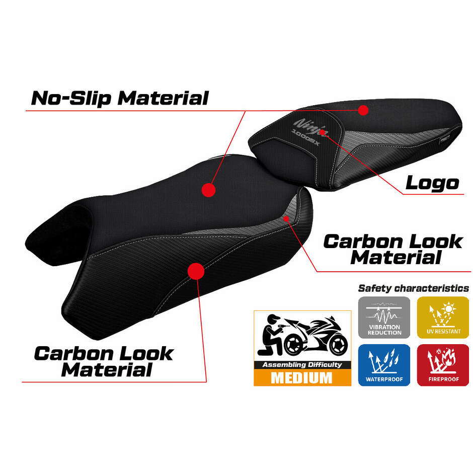 Housse de selle TPZ Italia spécifique pour Kawasaki Ninja 1000 / 1000 SX, modèles 2020-2024, Arusha