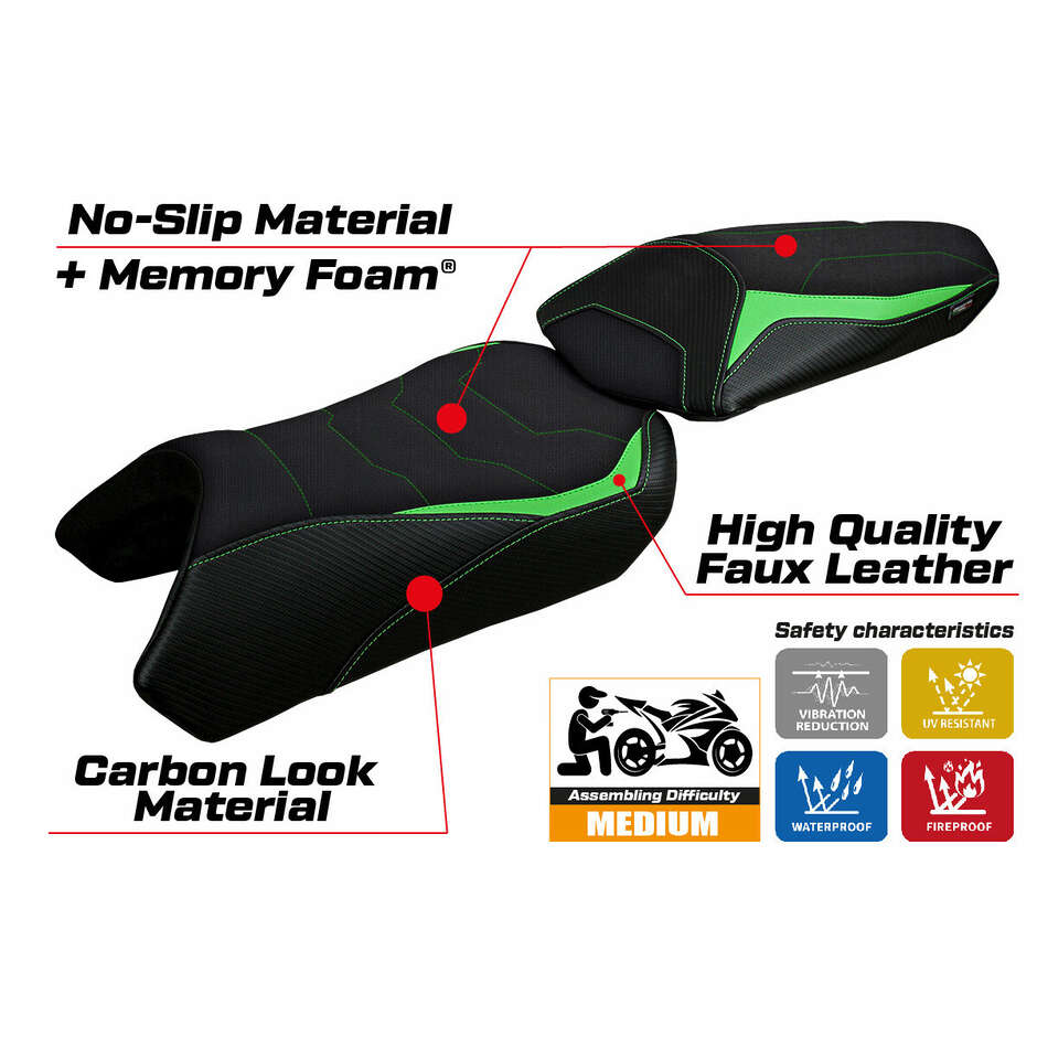 Housse de selle TPZ Italia spécifique pour Kawasaki Ninja 1000 / 1000 SX (modèles 2020-2024) - Système de confort Arusha