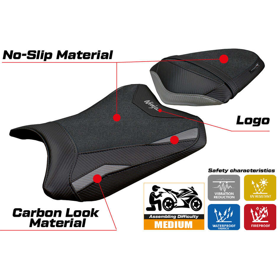 Housse de selle TPZ Italia spécifique pour Kawasaki Ninja 300 (modèles 2013-2017) Aliko Ultragrip