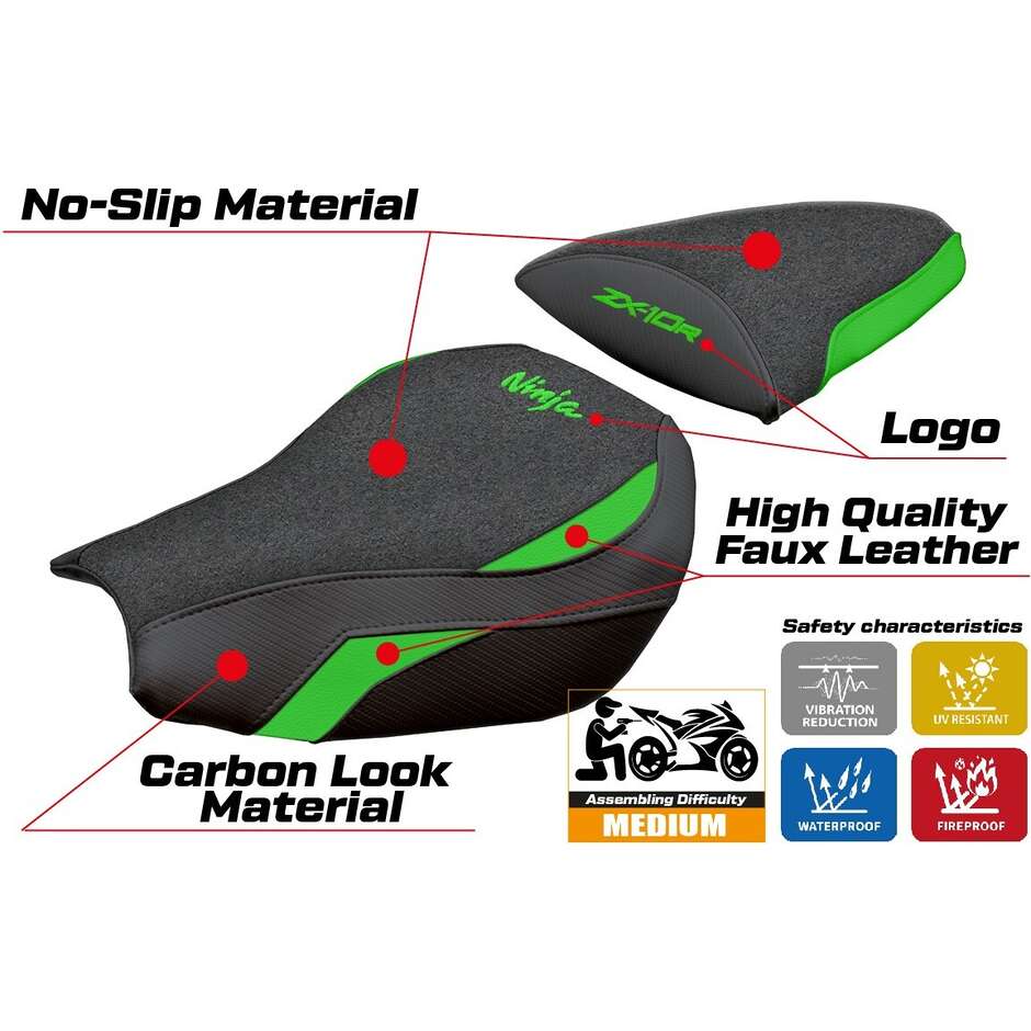 TPZ Italia Seat Cover Specific for Kawasaki Ninja ZX 10 R 2006-2007 Goku Ultragrip Model