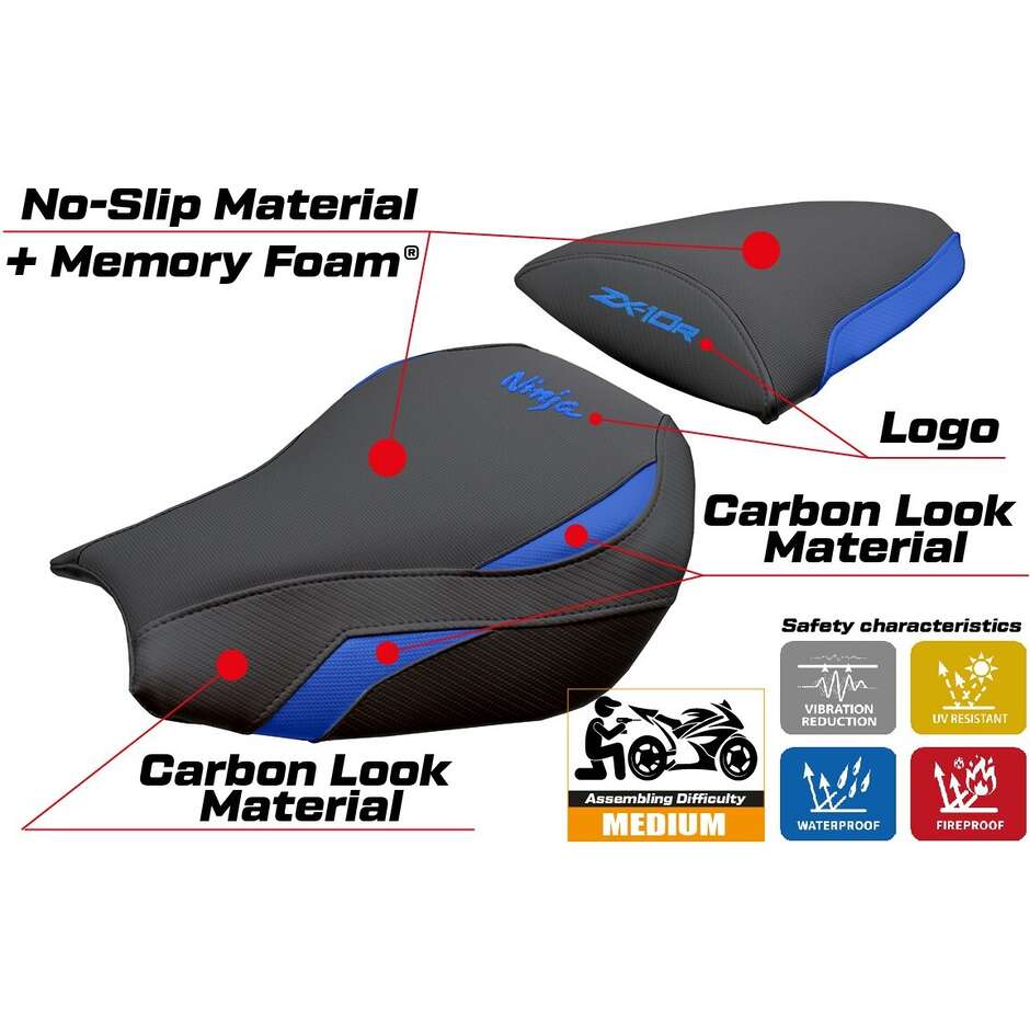 Housse de selle TPZ Italia spécifique pour Kawasaki Ninja ZX 10 R modèle 2006-2007, système de confort Goku