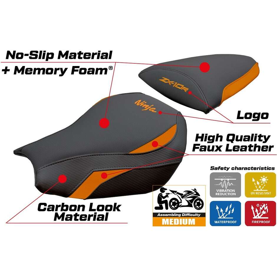 Housse de selle TPZ Italia spécifique pour Kawasaki Ninja ZX 10 R modèle 2006-2007, système de confort Goku