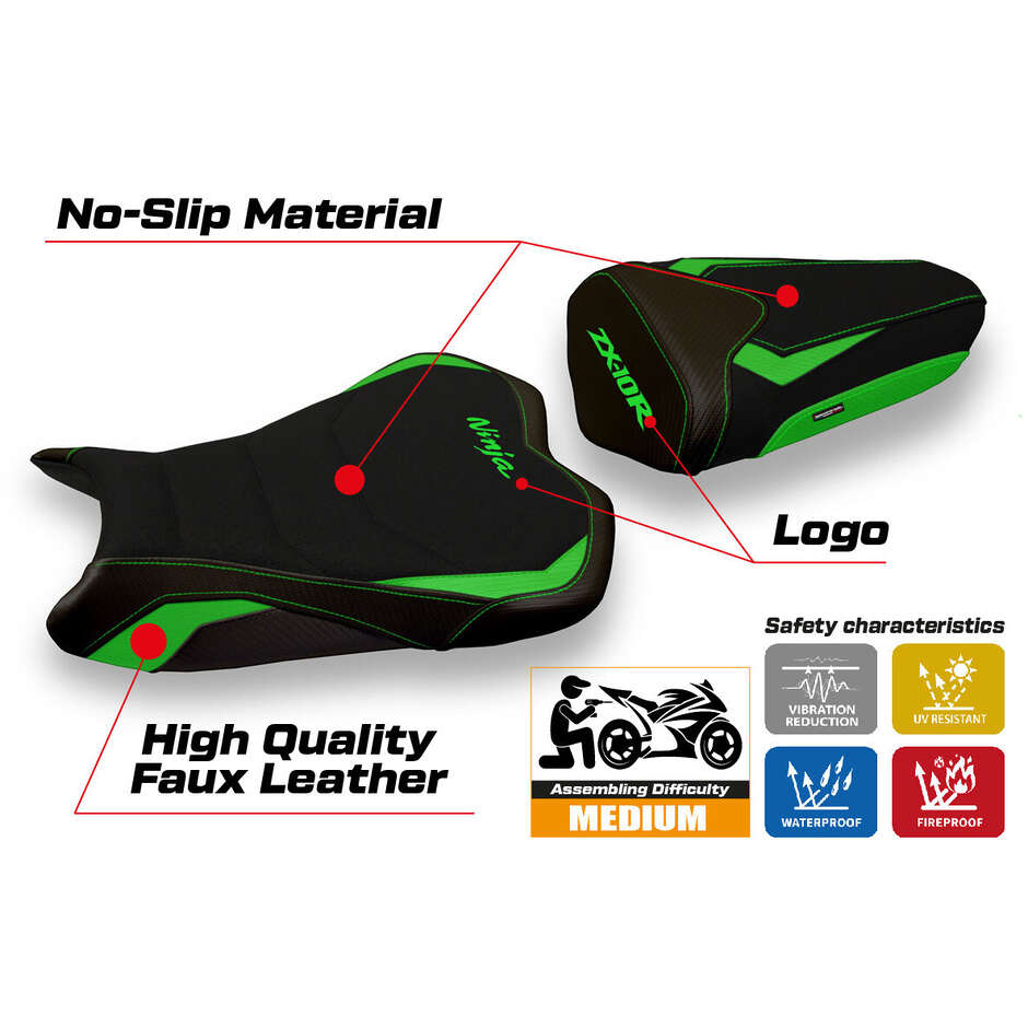 Housse de selle TPZ Italia spécifique pour Kawasaki Ninja ZX 10 R (modèles 2008-2010) Quito 2 Ultragrip
