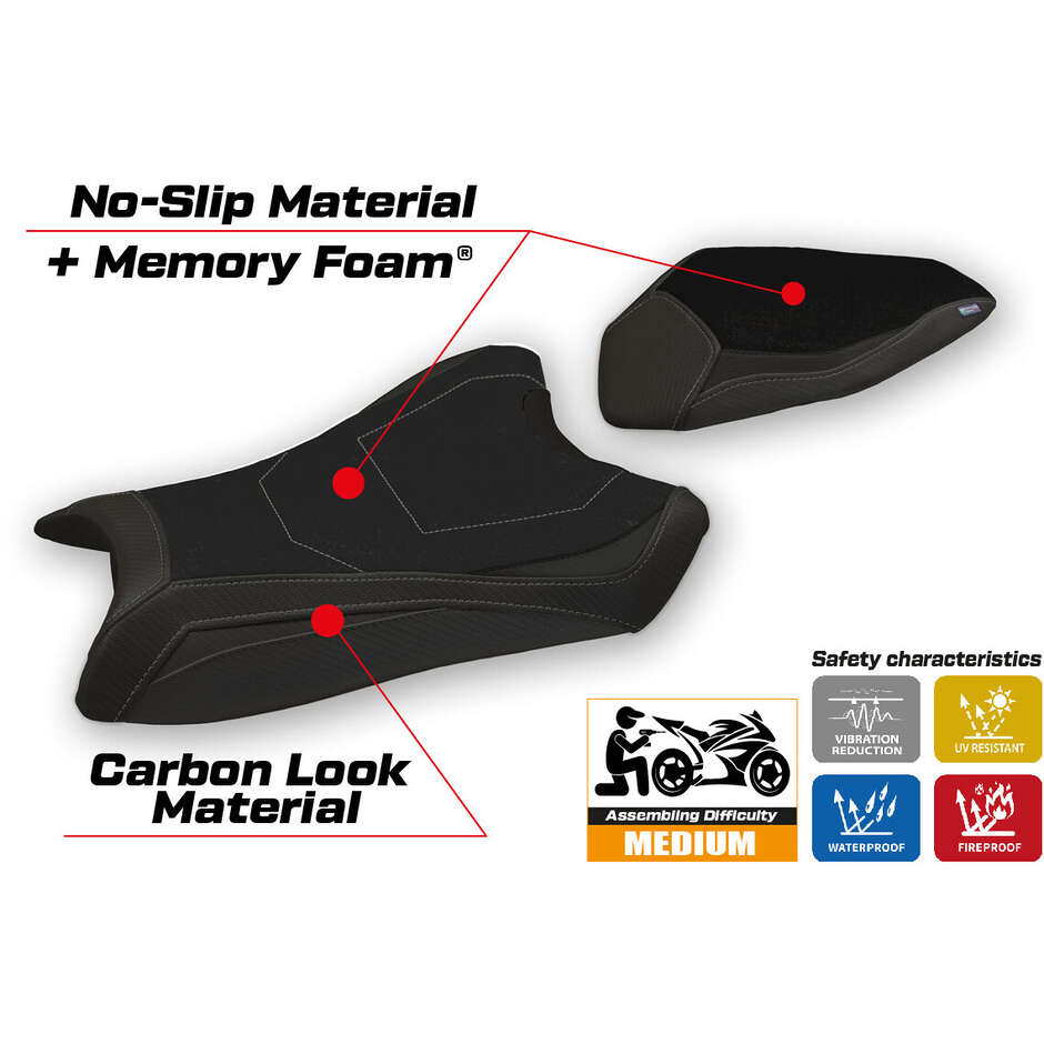 Housse de selle TPZ Italia spécifique pour Kawasaki Ninja ZX 10 R (modèles 2016-2020) avec système de confort Hervas