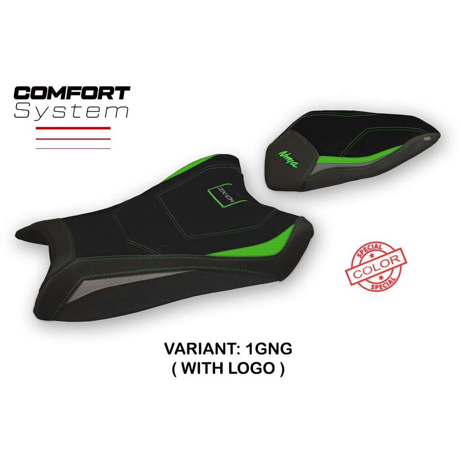 Housse de selle TPZ Italia spécifique pour Kawasaki Ninja ZX 10 R (modèles 2016-2020), coloris Hervas, système confort.
