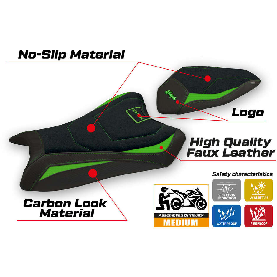 Housse de selle TPZ Italia spécifique pour Kawasaki Ninja ZX 10 R (modèles 2016-2020) Monroy Ultragrip