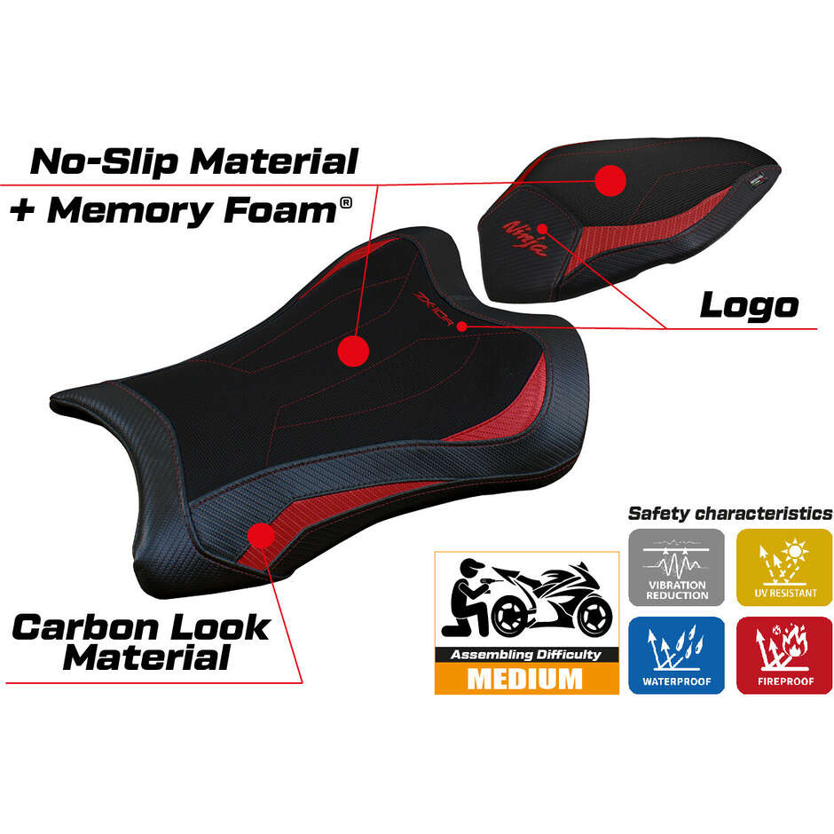 Housse de selle TPZ Italia spécifique pour Kawasaki Ninja ZX 10 R (modèles 2021-2025) avec système de confort Dexter