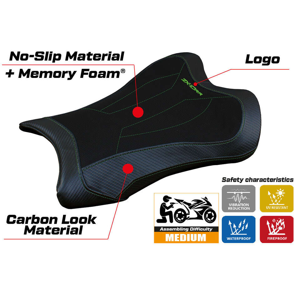 Housse de selle TPZ Italia spécifique pour Kawasaki Ninja ZX 10 RR (modèles 2021-2025) - Système de confort Garen