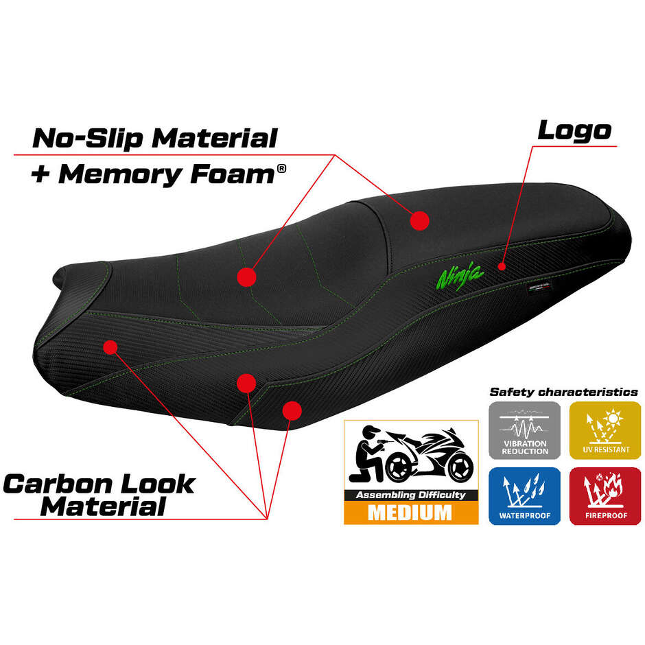 Housse de selle TPZ Italia spécifique pour Kawasaki Ninja ZX 14 R (modèles 2012-2024) - Système de confort Idaho