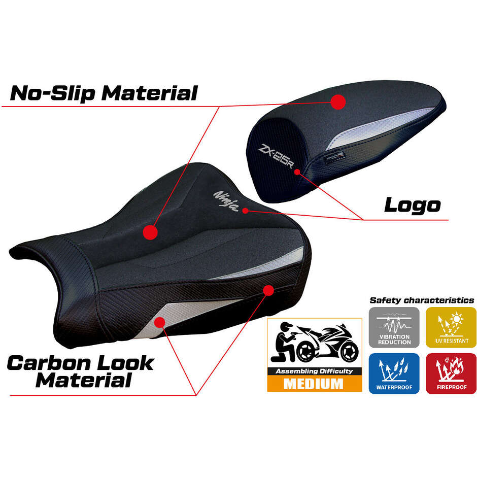 Housse de selle TPZ Italia spécifique pour Kawasaki Ninja ZX 25 R (modèles 2020-2025), en velours Hermes Ultragrip