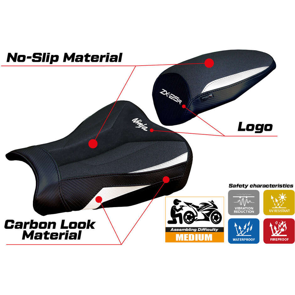 Housse de selle TPZ Italia spécifique pour Kawasaki Ninja ZX 25 R (modèles 2020-2025), en velours Hermes Ultragrip