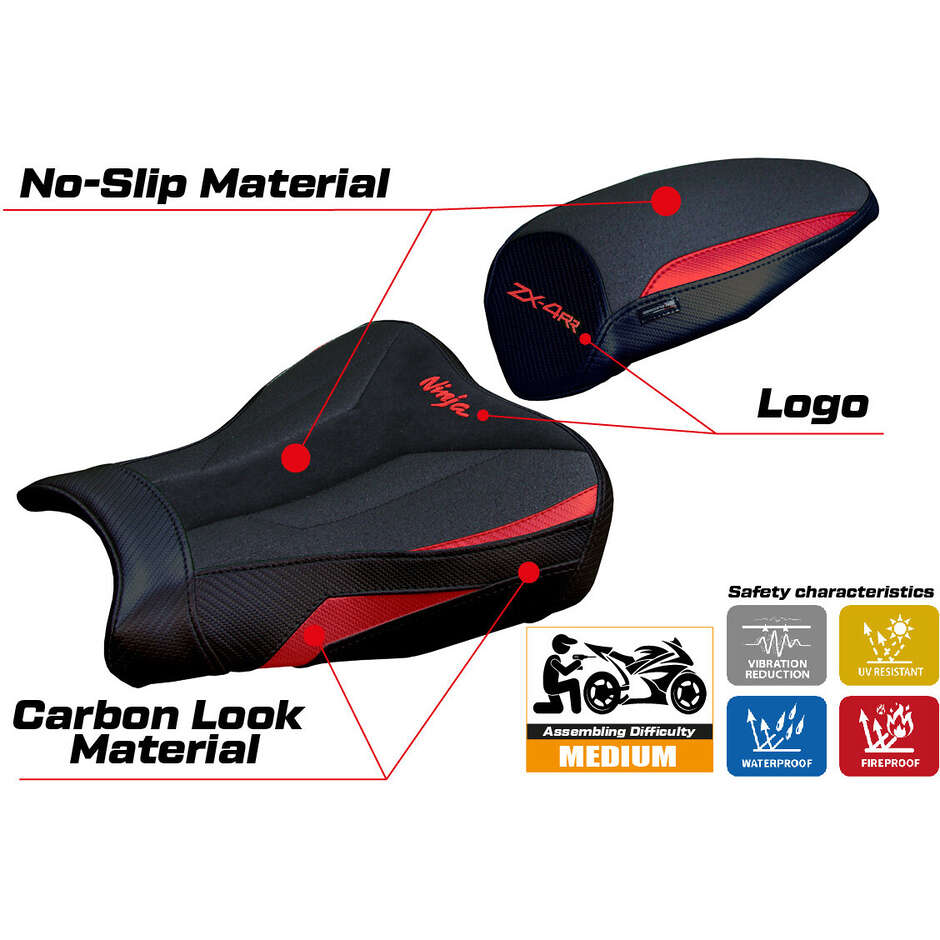 Housse de selle TPZ Italia spécifique pour Kawasaki Ninja ZX 4 RR (modèles 2023-2025), en velours Muzy Ultragrip.