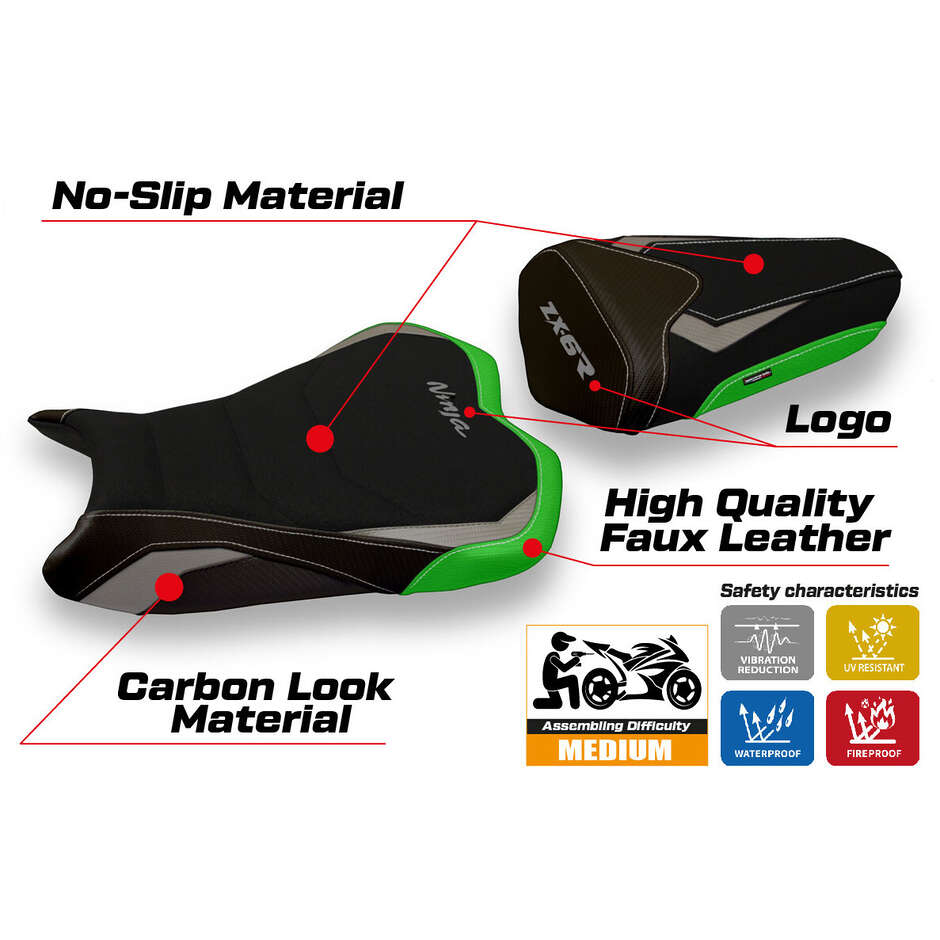 Housse de selle TPZ Italia spécifique pour Kawasaki Ninja ZX 6 R (modèles 2009-2012), coloris Cracovia Special Ultragrip