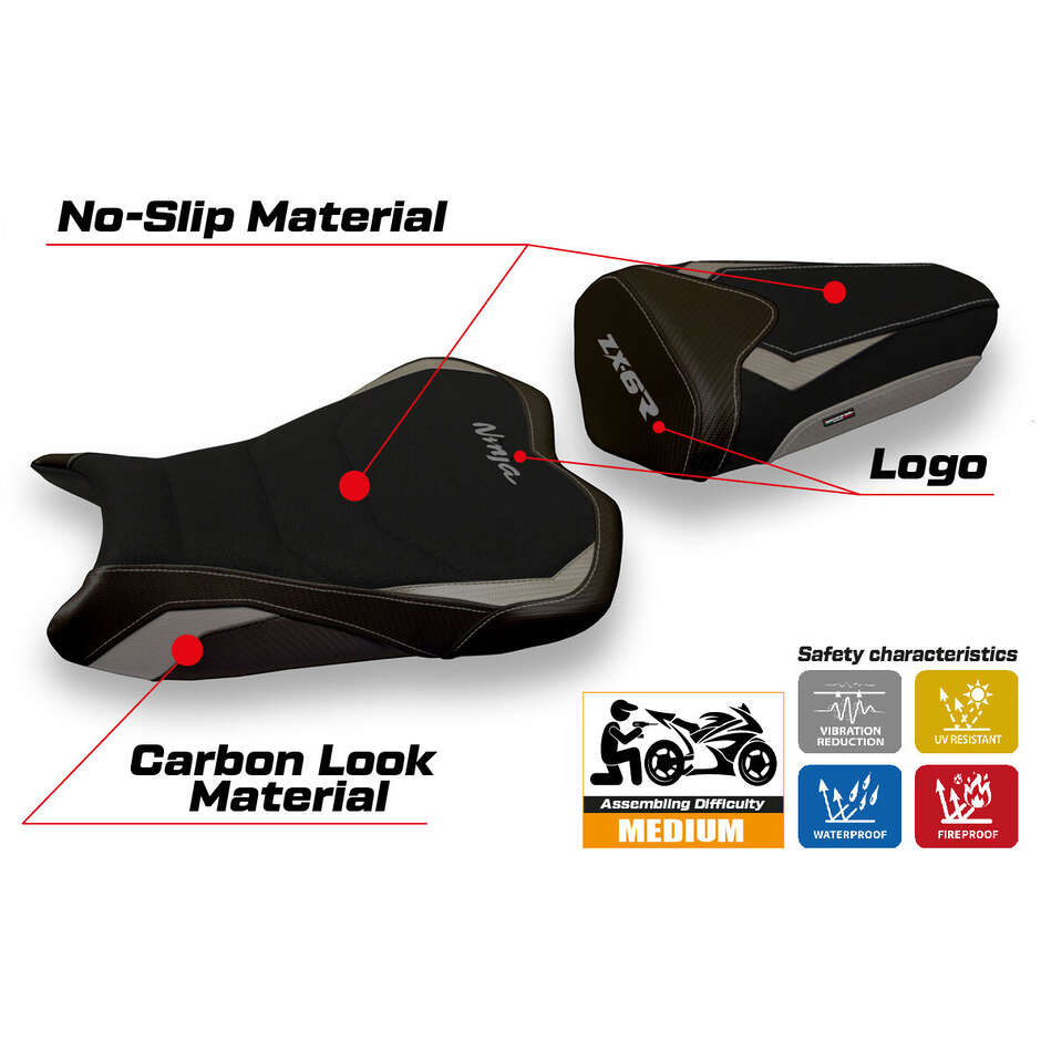 Housse de selle TPZ Italia spécifique pour Kawasaki Ninja ZX 6 R (modèles 2009-2012) Cracovia 2 Ultragrip
