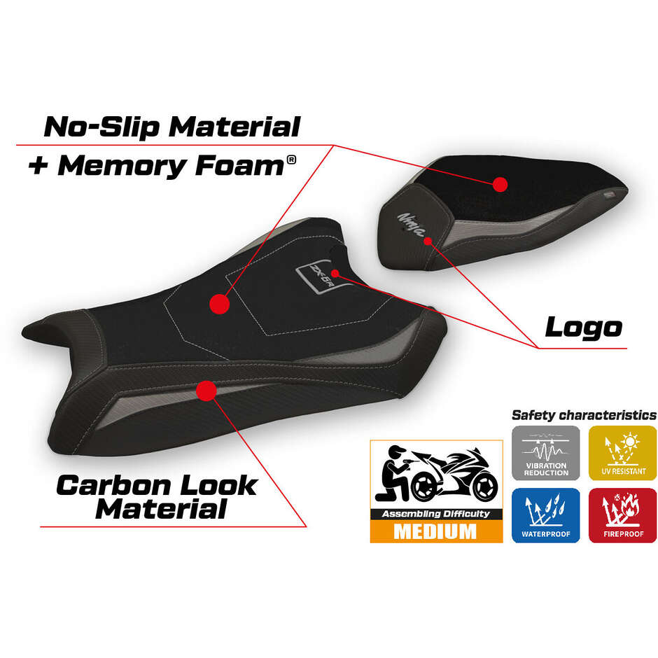 Housse de selle TPZ Italia spécifique pour Kawasaki Ninja ZX 6 R (modèles 2019-2025) - Système de confort Anadia