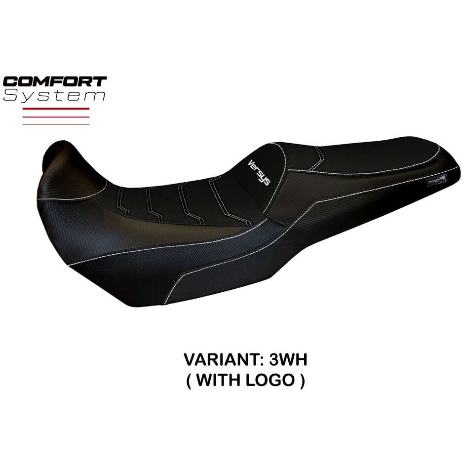 Housse de selle TPZ Italia spécifique pour Kawasaki Versys 1000 (modèles 2019-2024), coloris Malay Total Black Comfort System