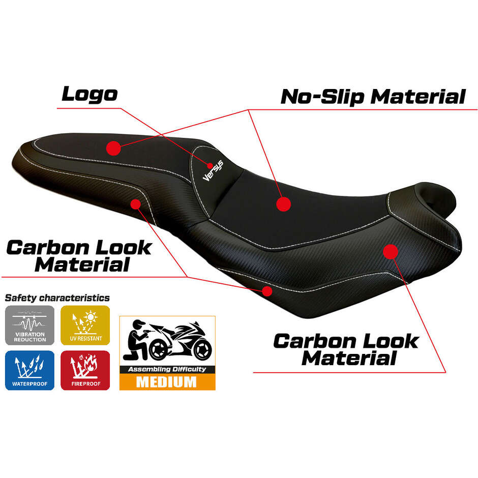 Housse de selle TPZ Italia spécifique pour Kawasaki Versys 650 (modèles 2007-2025), coloris Elba Noir intégral.