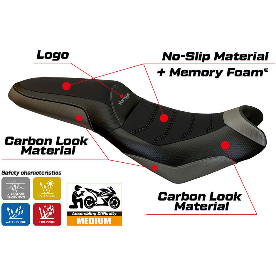 Housse de selle TPZ Italia spécifique pour Kawasaki Versys 650 (modèles 2007-2025), système de confort Elba 2