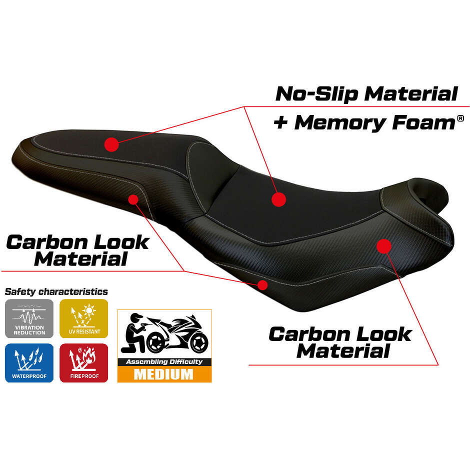 Housse de selle TPZ Italia spécifique pour Kawasaki Versys 650 (modèles 2007-2025), système de confort Elba Total Black