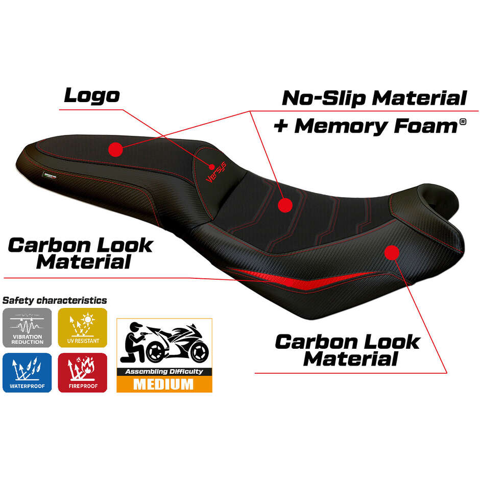 Housse de selle TPZ Italia spécifique pour Kawasaki Versys 650 (modèles 2007-2025) - Système de confort Nasir