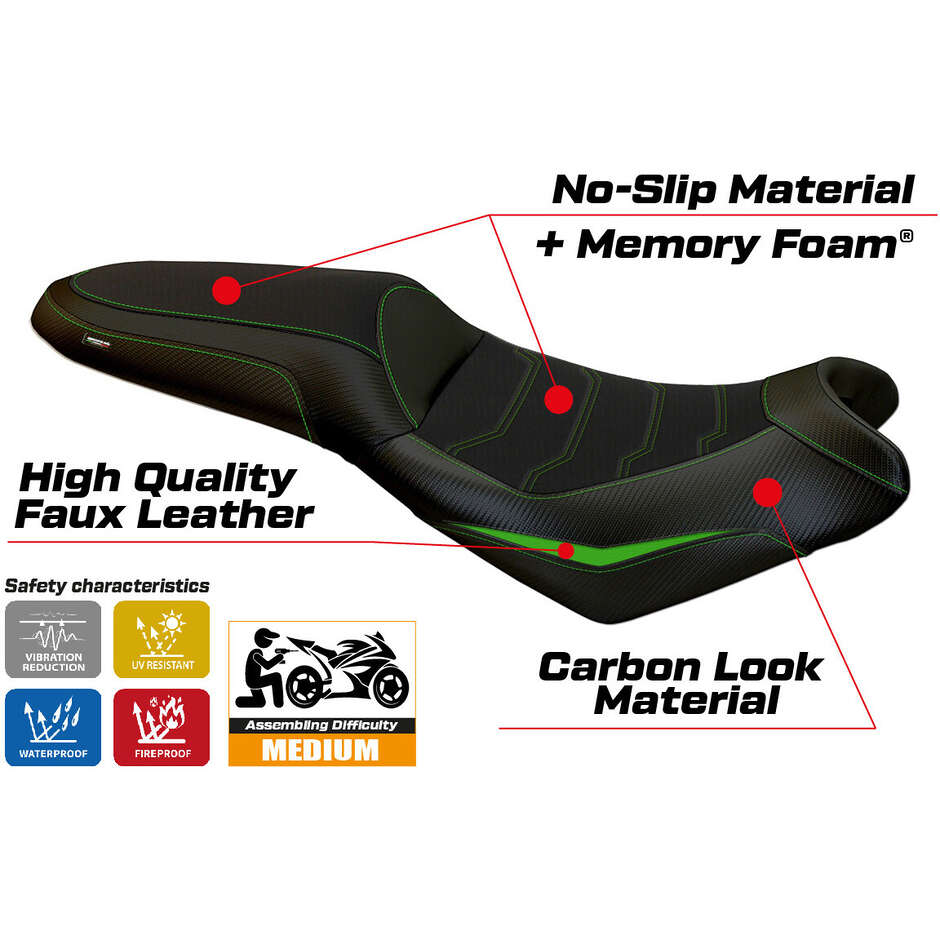Housse de selle TPZ Italia spécifique pour Kawasaki Versys 650 (modèles 2007-2025) - Système de confort Nasir