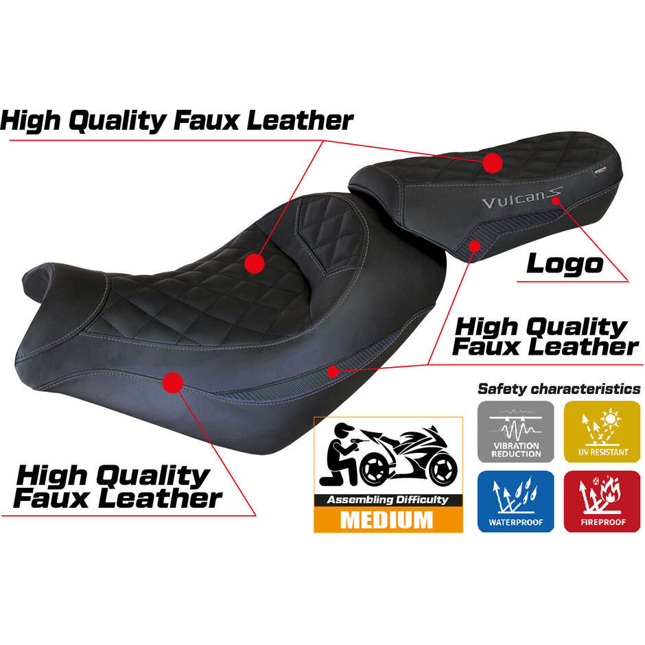 Housse de selle TPZ Italia spécifique pour Kawasaki Vulcan 650 (modèle Taipei 2014-2025)