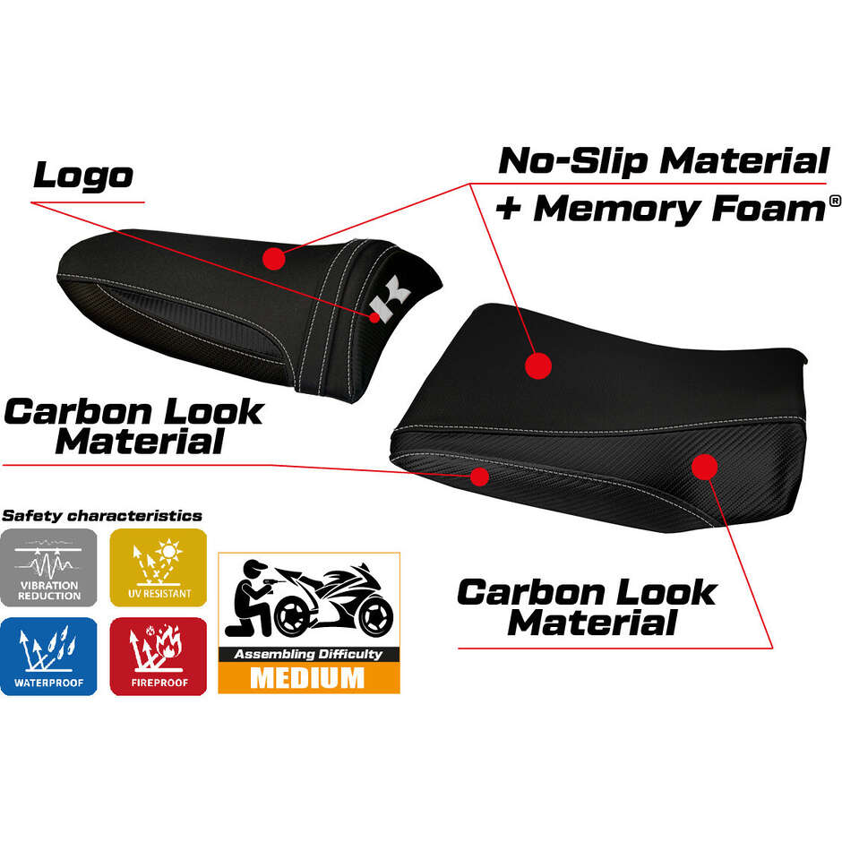 Housse de selle TPZ Italia spécifique pour Kawasaki Z 1000 (modèles 2003-2006), système confort Pozzuoli 1