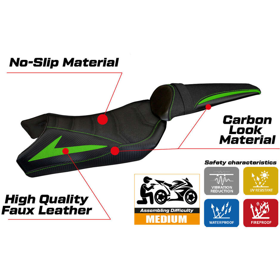 Housse de selle TPZ Italia spécifique pour Kawasaki Z 1000 (modèles 2010-2013), Berna Total Black Ultragrip