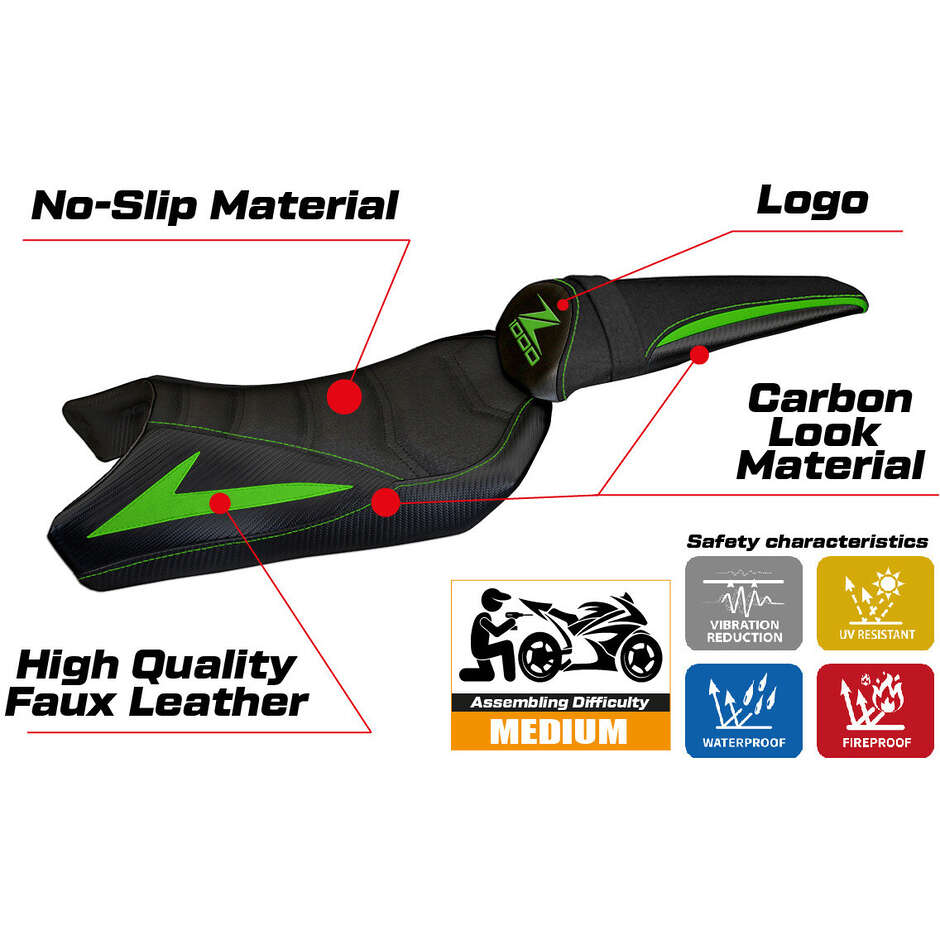 Housse de selle TPZ Italia spécifique pour Kawasaki Z 1000 (modèles 2010-2013), Berna Total Black Ultragrip
