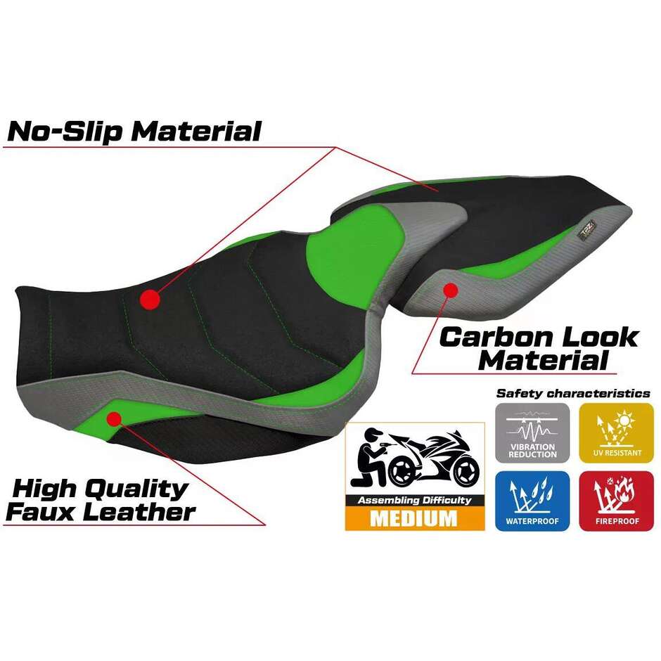 Housse de selle TPZ Italia spécifique pour Kawasaki Z 1000 (modèles 2014-2021) Hedemora 1 Ultragrip