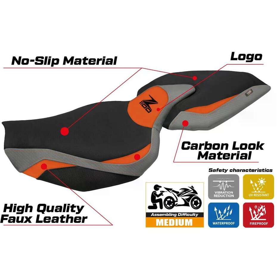 Housse de selle TPZ Italia spécifique pour Kawasaki Z 1100, modèle 2026, système de confort Sagat