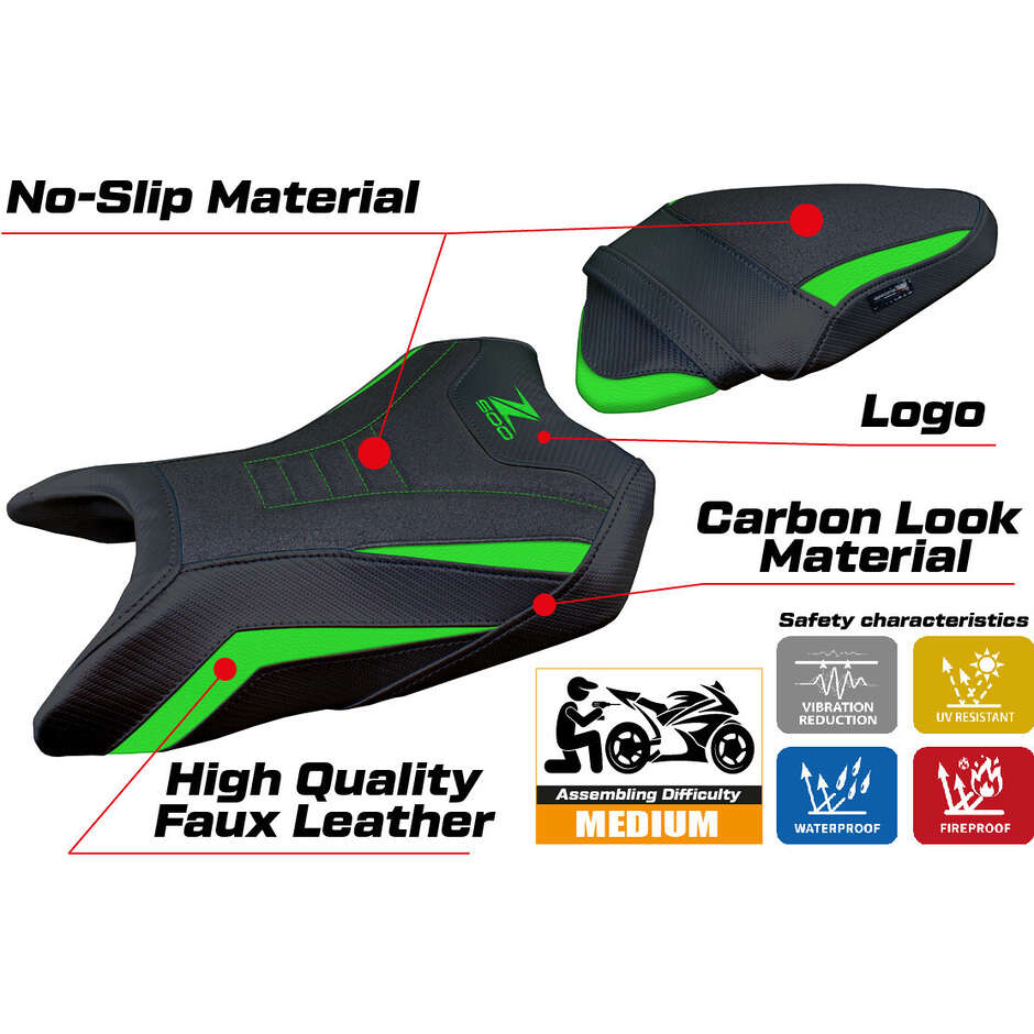 Housse de selle TPZ Italia spécifique pour Kawasaki Z 500 (modèles 2024-2025) Namur Ultragrip