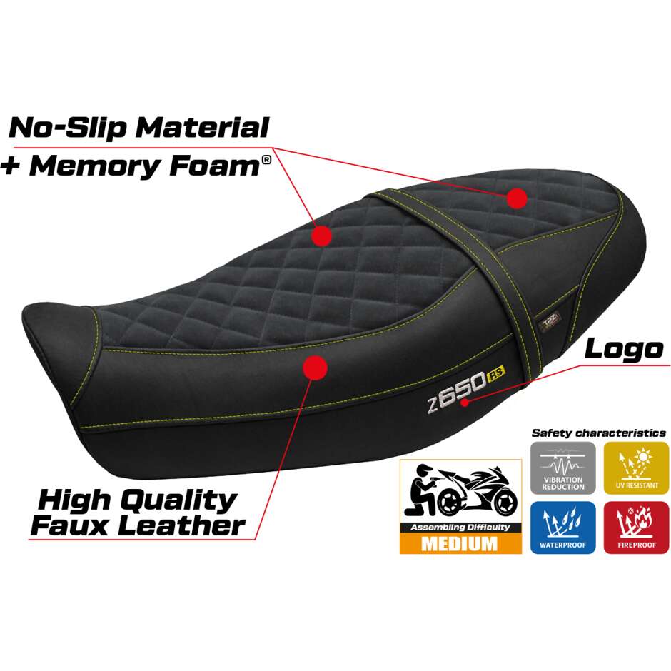Housse de selle TPZ Italia spécifique pour Kawasaki Z 650 RS (modèles 2022-2025) - Système de confort en velours Unnan
