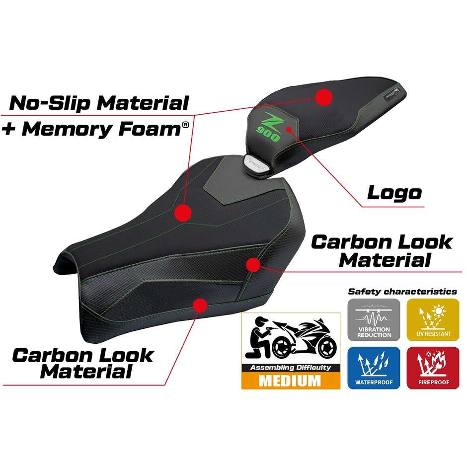 Housse de selle TPZ Italia spécifique pour Kawasaki Z 900, modèle 2025, système de confort Uchiko