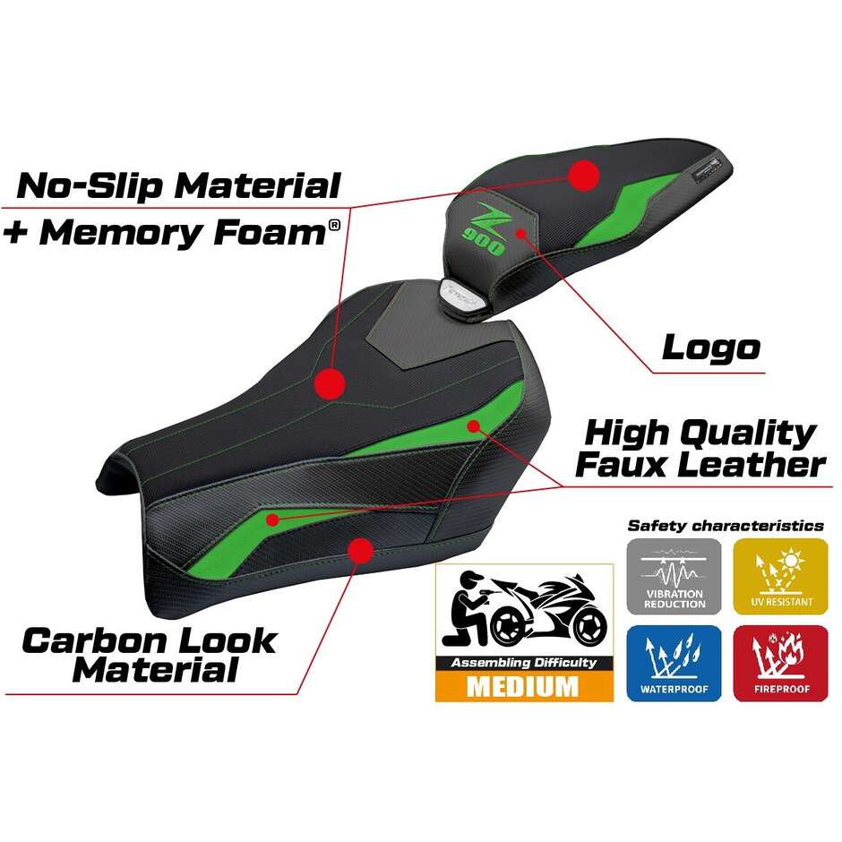 Housse de selle TPZ Italia spécifique pour Kawasaki Z 900, modèle 2025, système de confort Uchiko